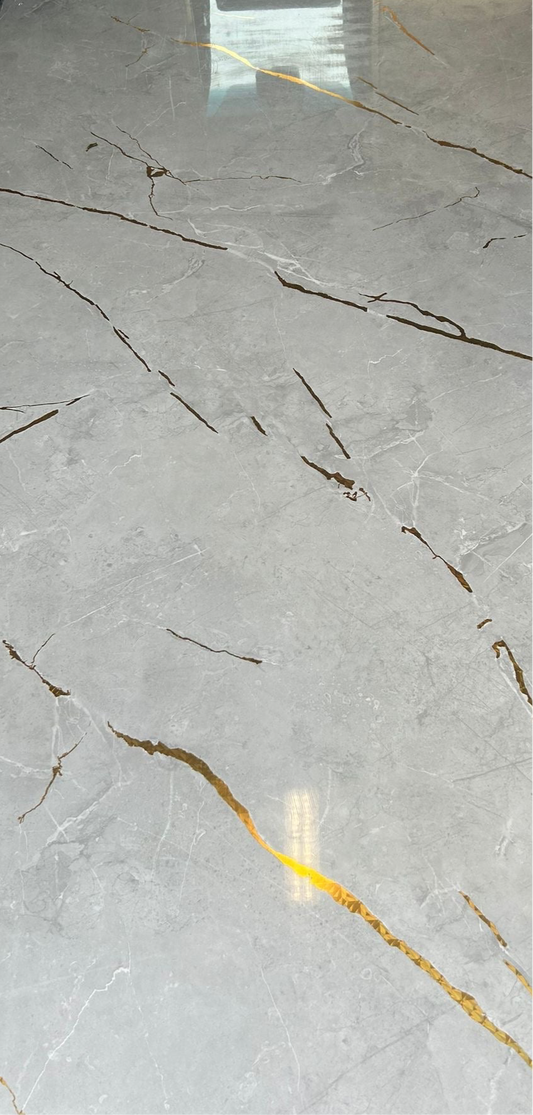 “Light gray marble-effect PVC panel with gold veining