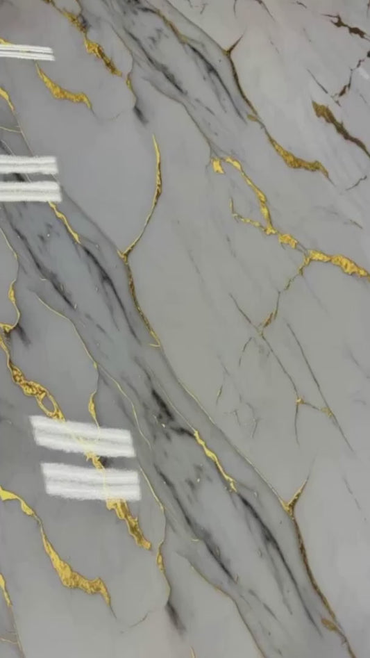 White marble-effect PVC panel with striking gold veining